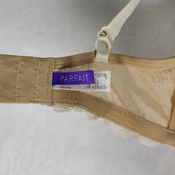 Parfait Lace Full Coverage Underwire Bra Beige Nude Scalloped Bow Size 32 H - Picture 3 of 4
